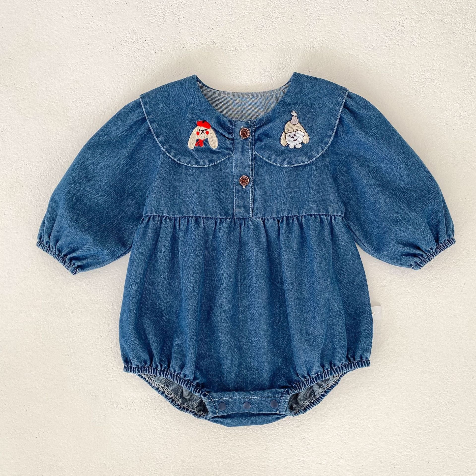 Baby Girl Cartoon Embroidery Denim Dress