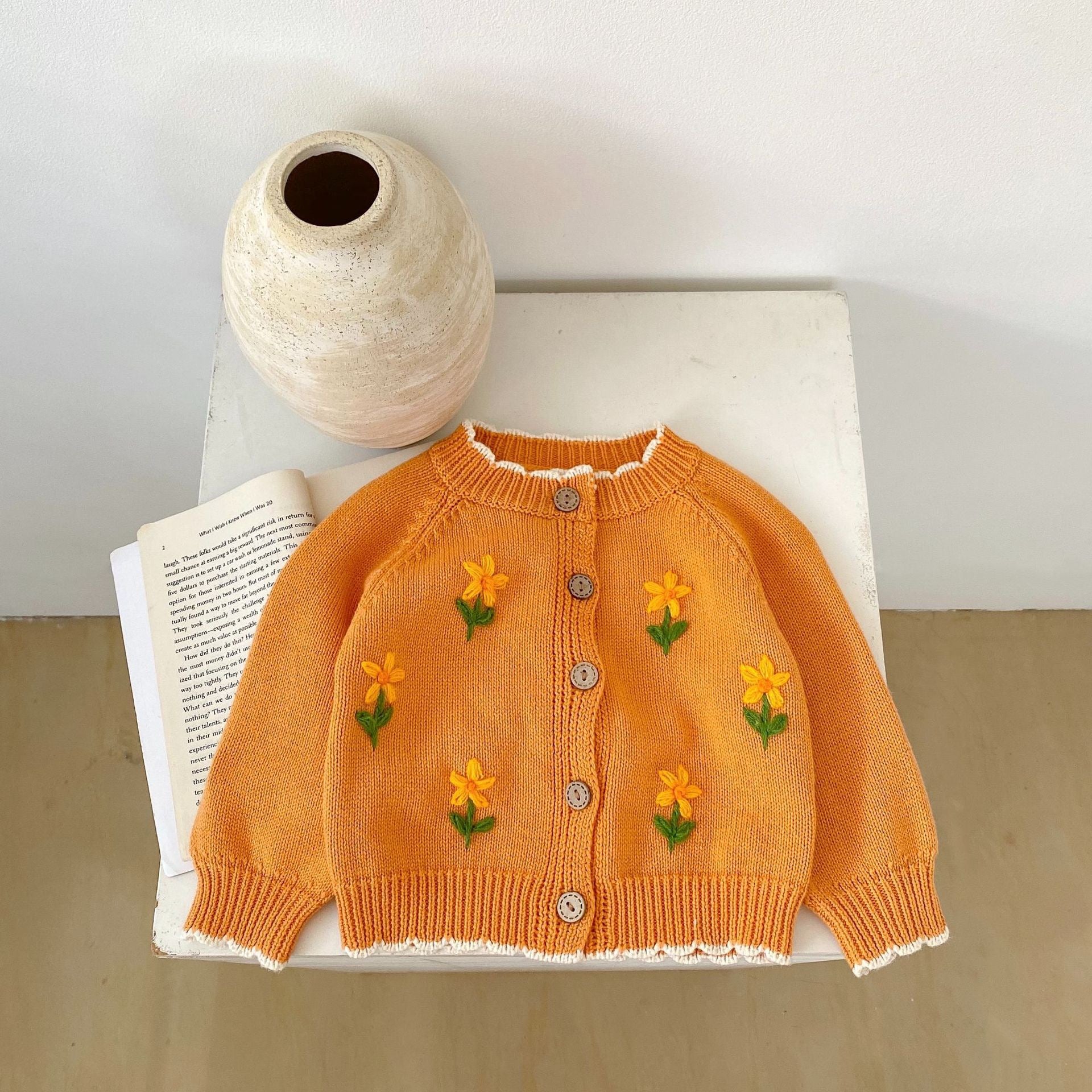 Children's Cardigan with Knitted Flowers