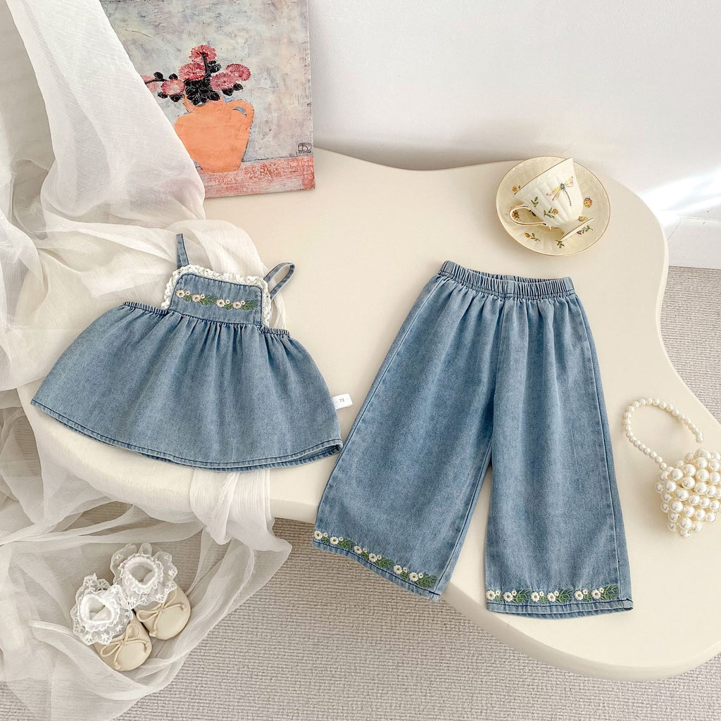 Children's Denim Set with Flowers