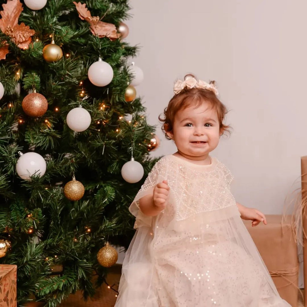 Vestito glitterato per bambine con ruches