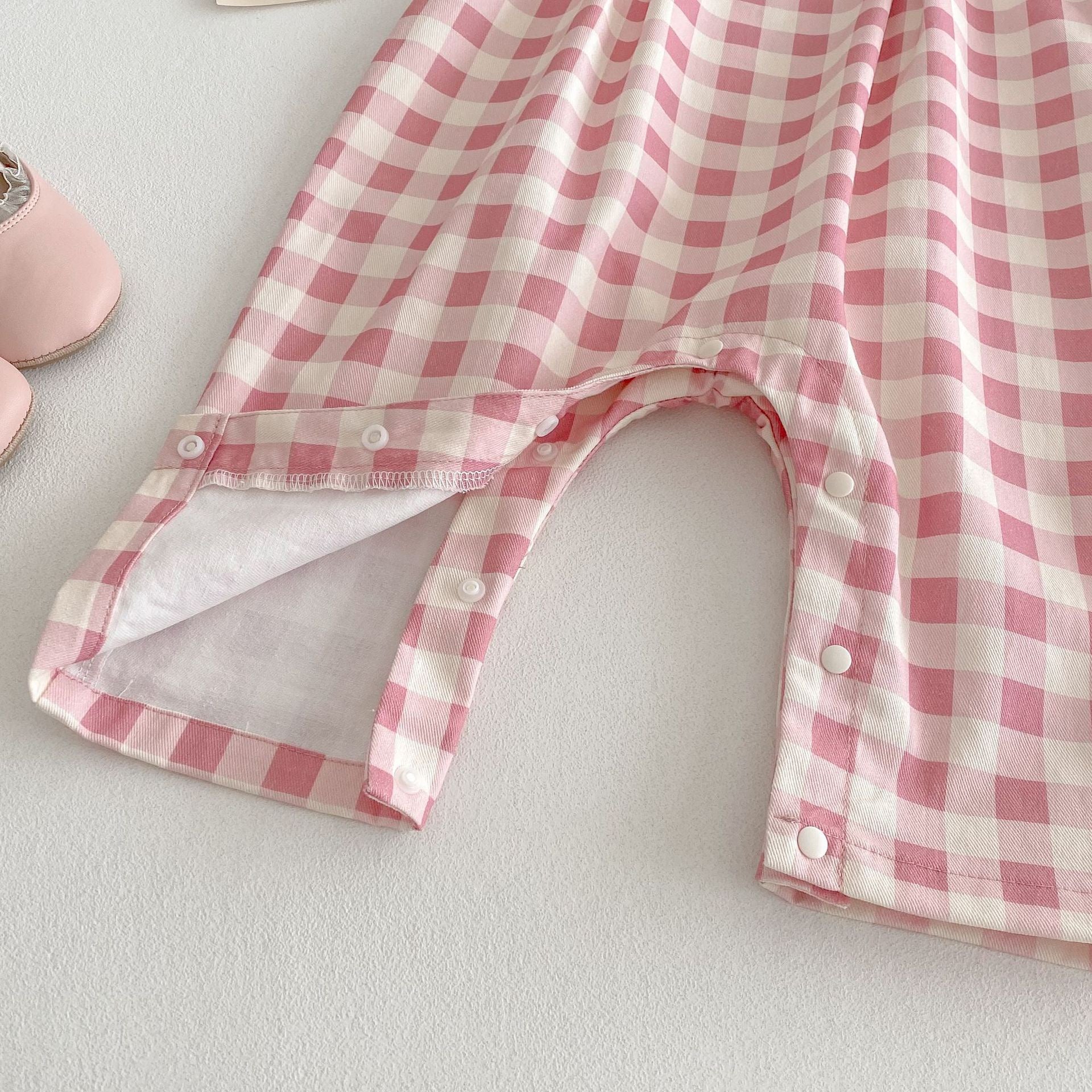 Baby Girl Plaid Bear Overall & Tee Set