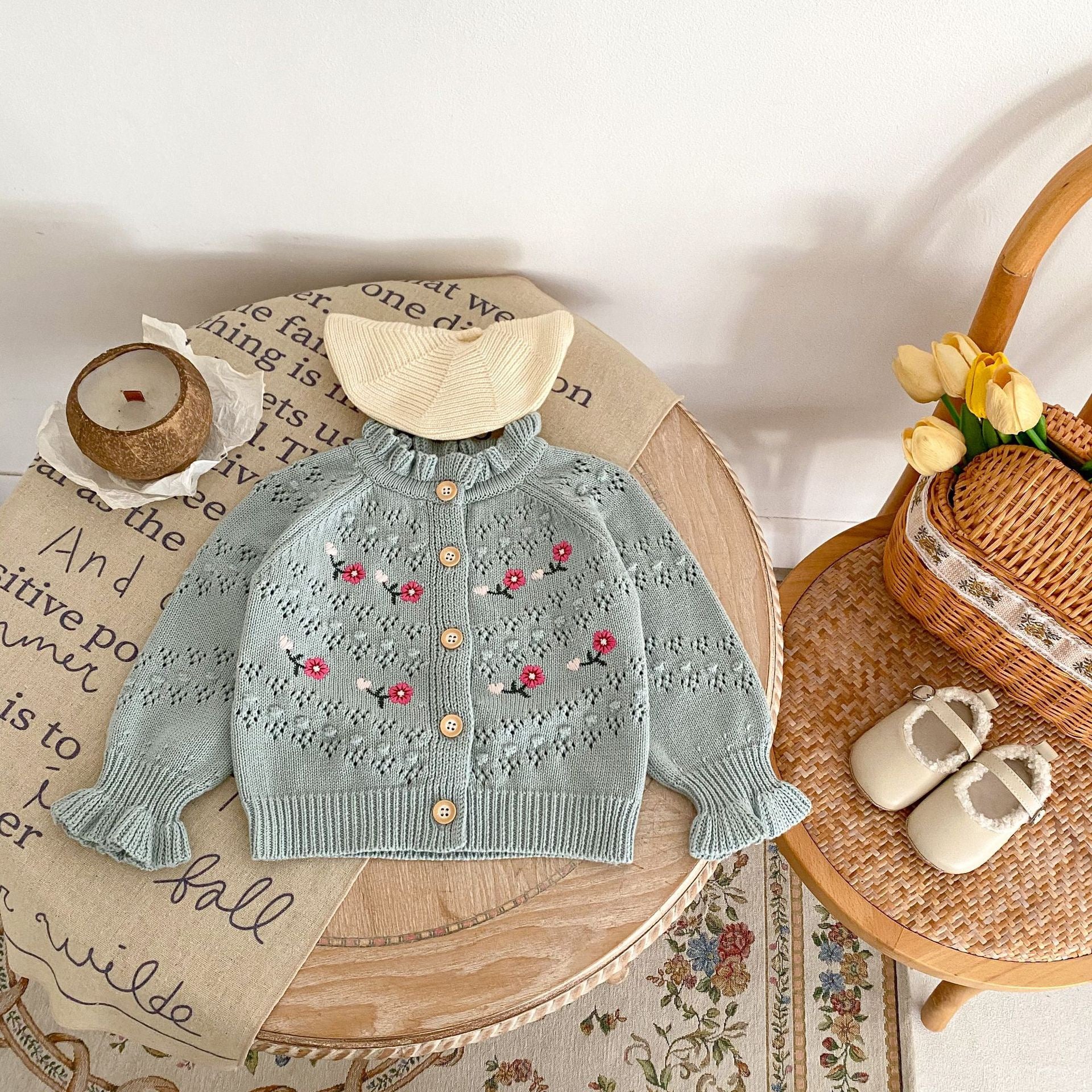 Children's Knitted Cardigan with Flowers