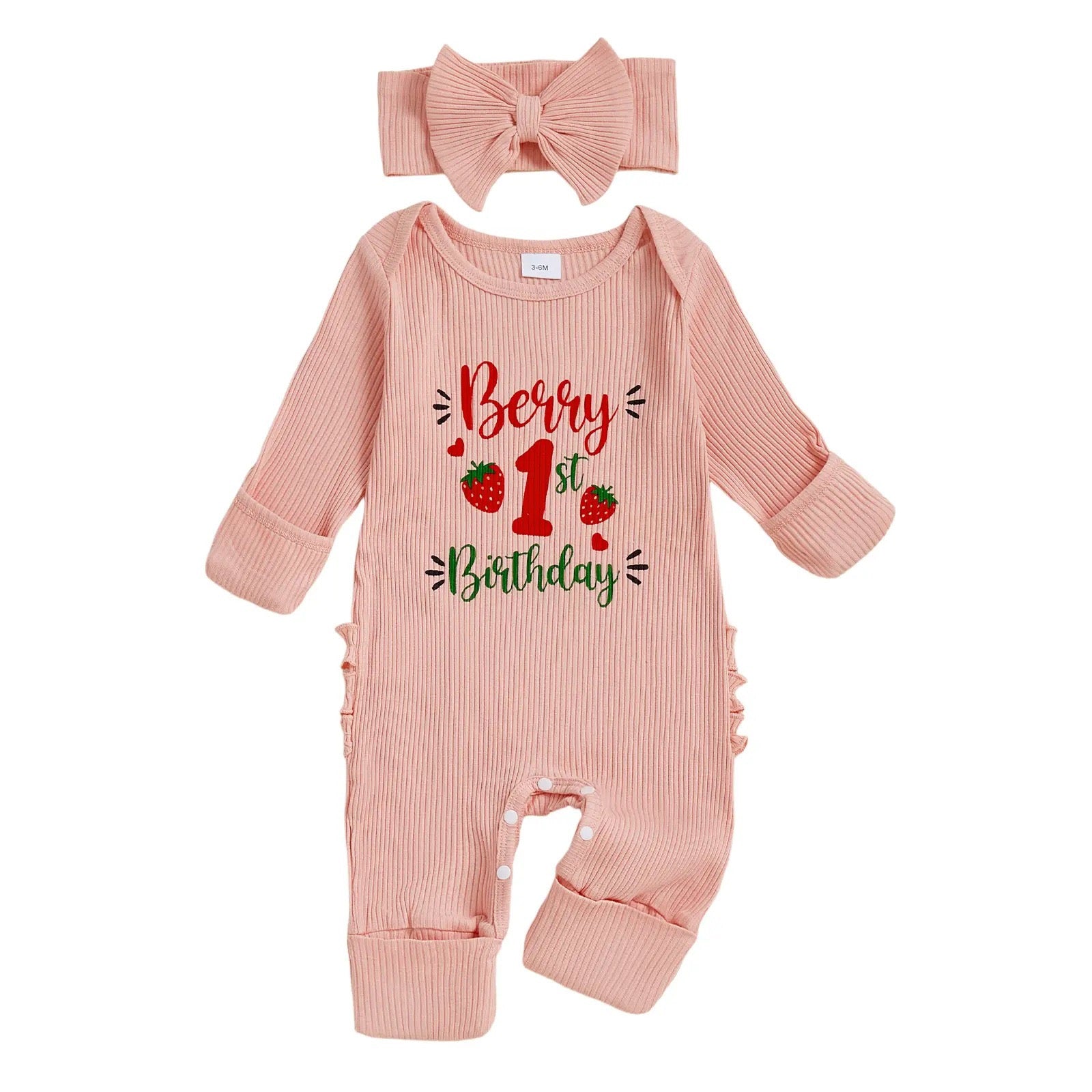 Children's Ribbed Jumpsuit in Cherry/Strawberry Color