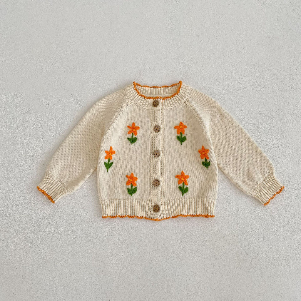 Children's Cardigan with Knitted Flowers