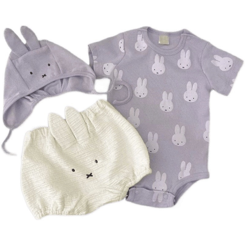 Baby Cartoon Romper + Pants + Hat Set