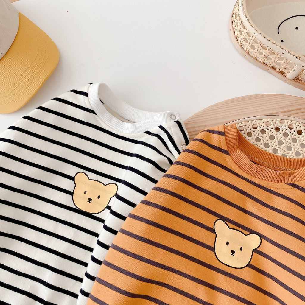 Children's Jumpsuit with Stripes and Teddy Bear