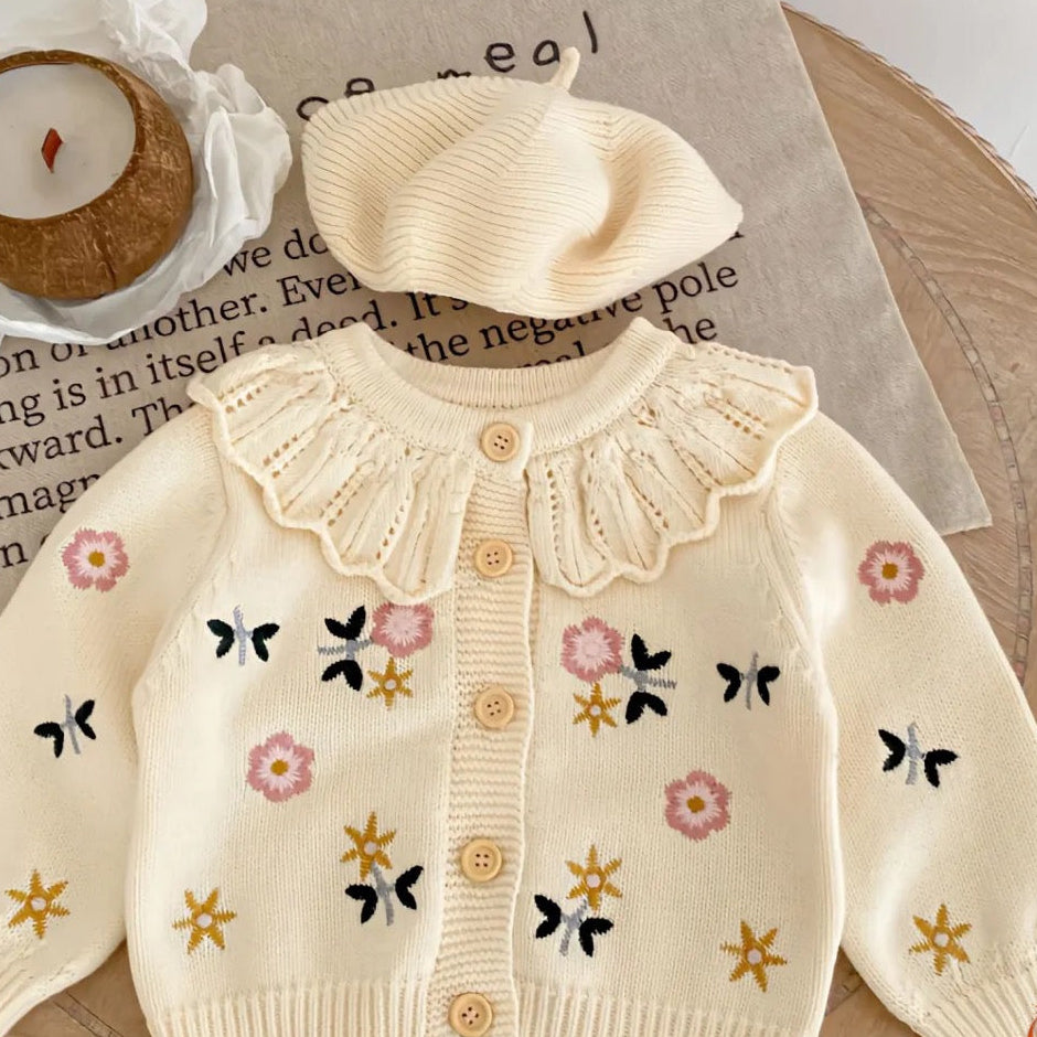 Girls' Knitted Sweater with Flowers