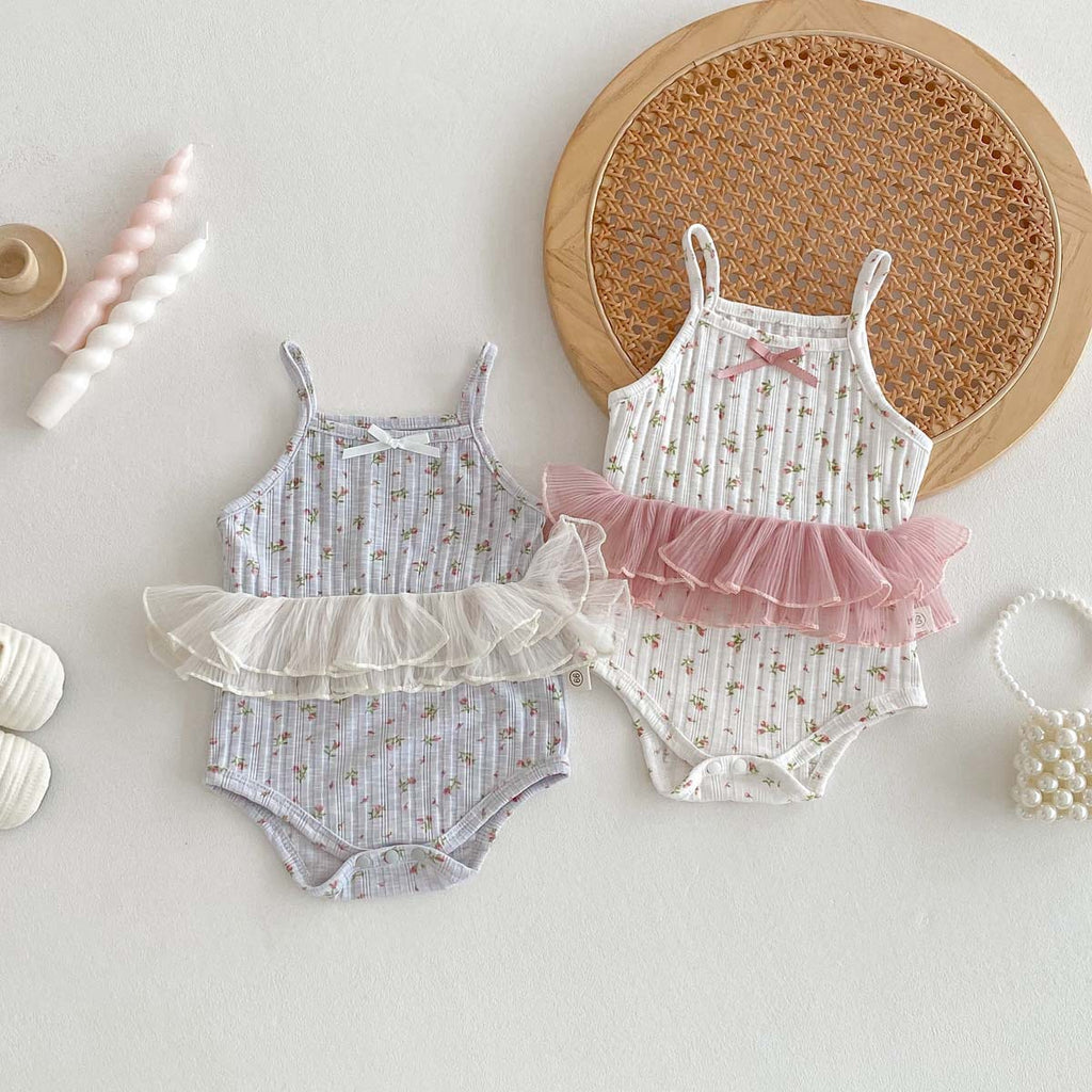 Traje de una pieza con lazo floral para bebé niña