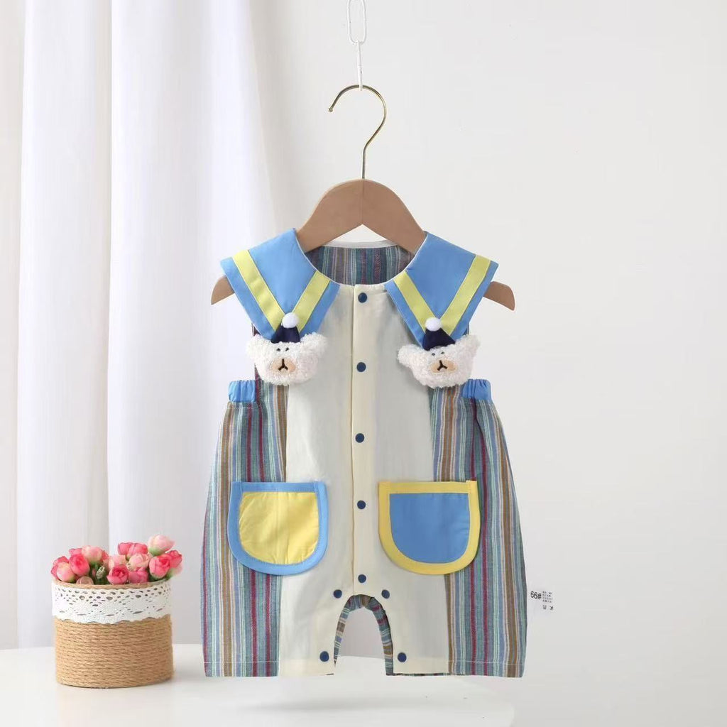 Baby Romper with Stripes and Teddy Bear