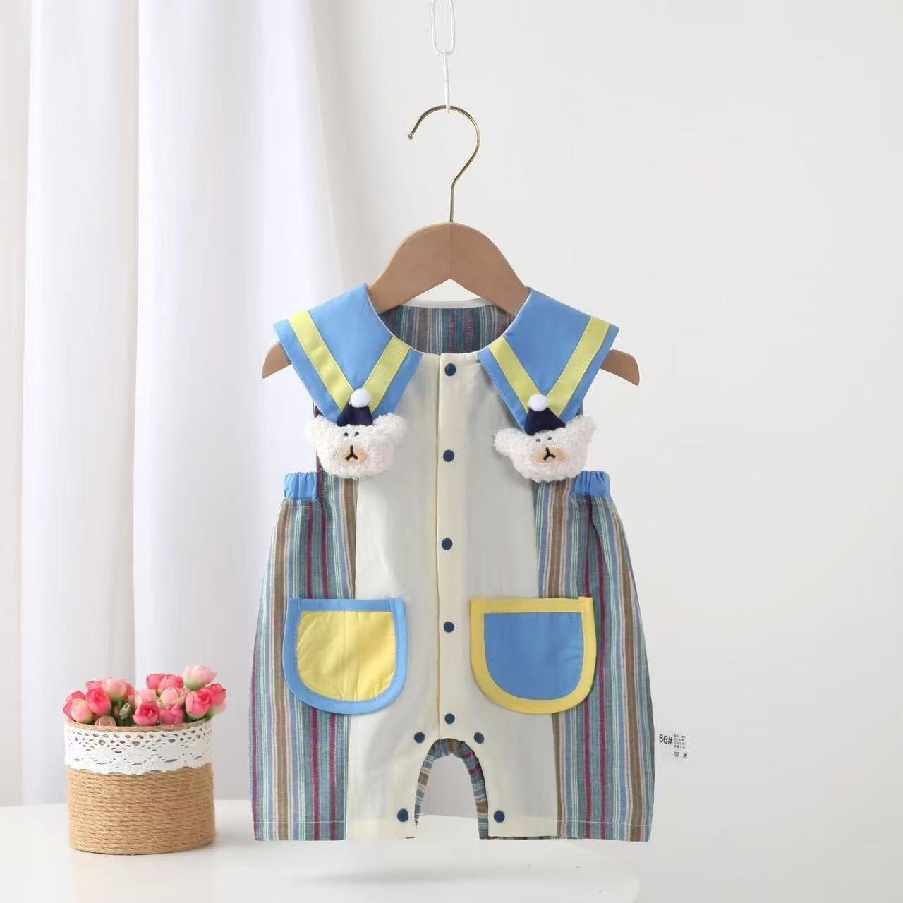 Baby Romper with Stripes and Teddy Bear