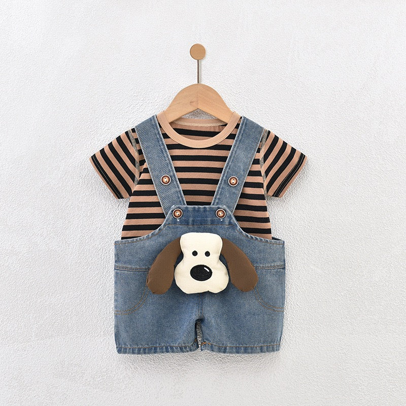 Salopette con T-shirt per cuccioli/anatroccoli