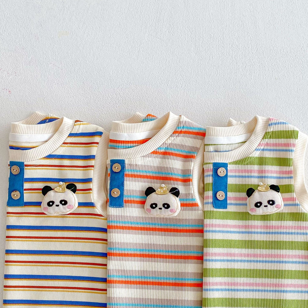 Baby Cartoon Striped Vest Romper