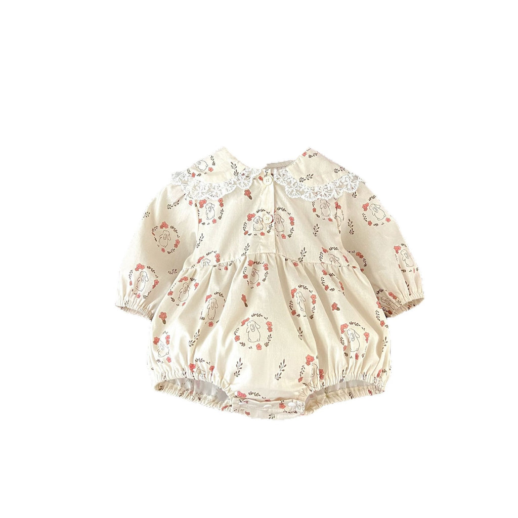 Baby Girls Lace Splice Long Sleeve Cotton Bodysuit