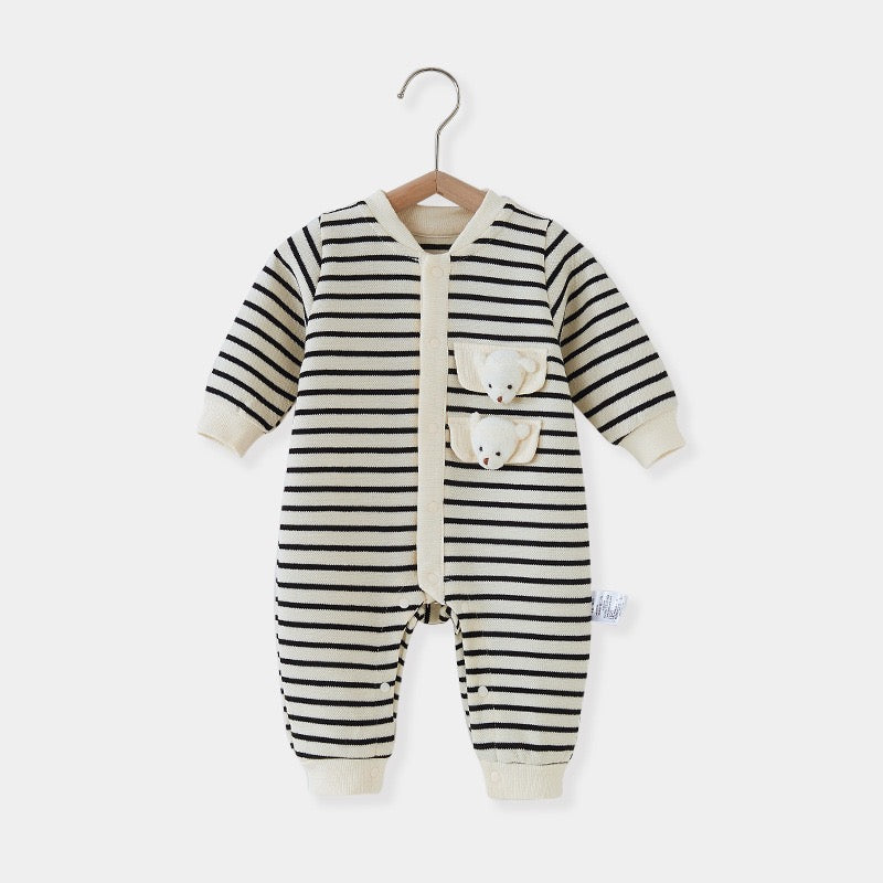 Children's Jumpsuit with Stripes and Teddy Bear