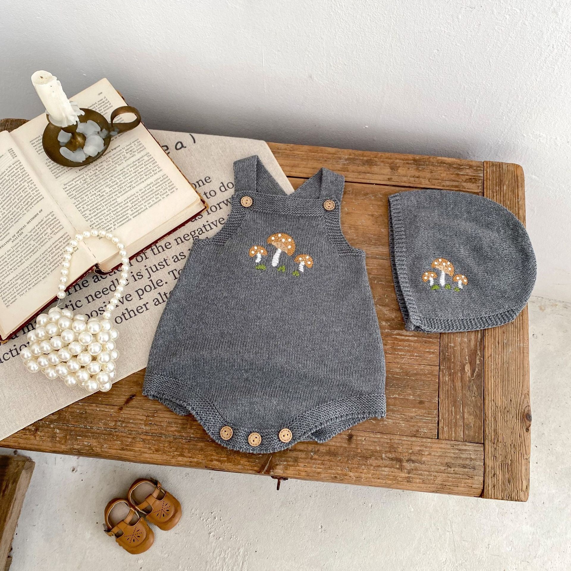Baby Bodysuit with Mushroom Knit