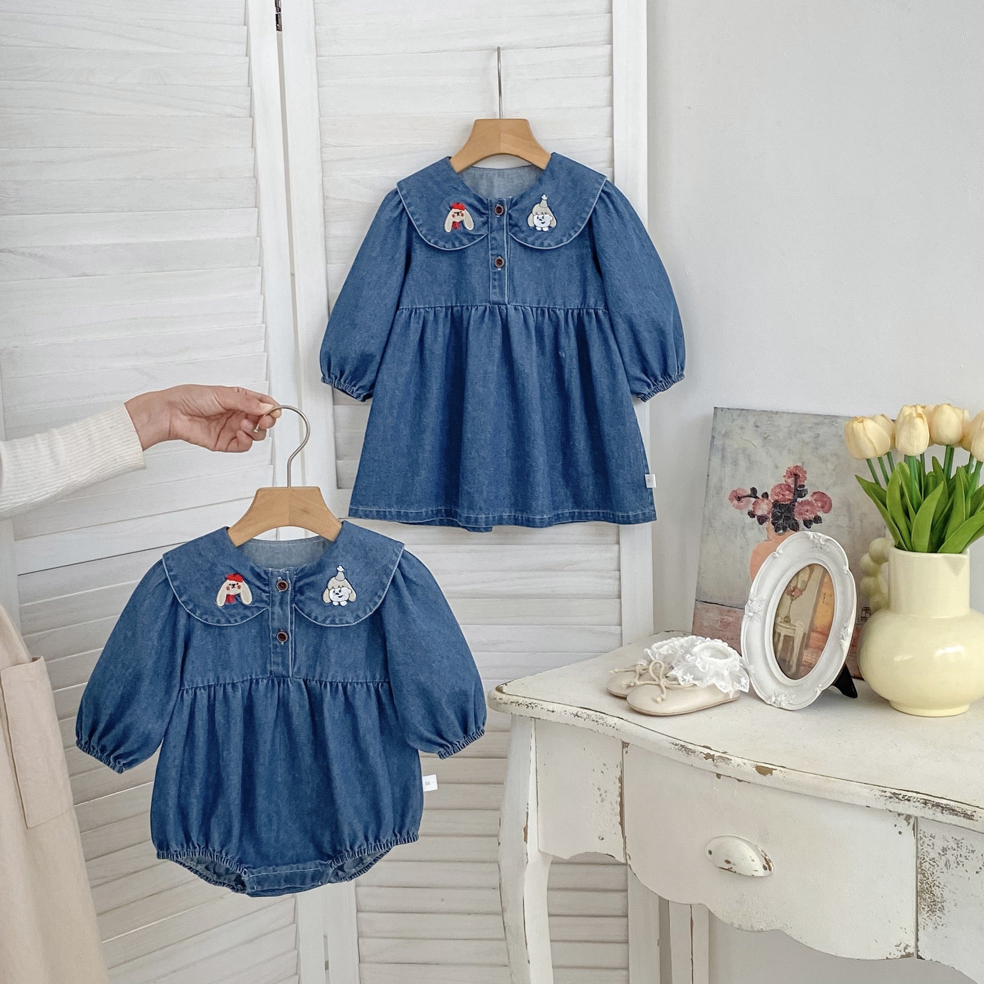 Baby Girl Cartoon Embroidery Denim Dress