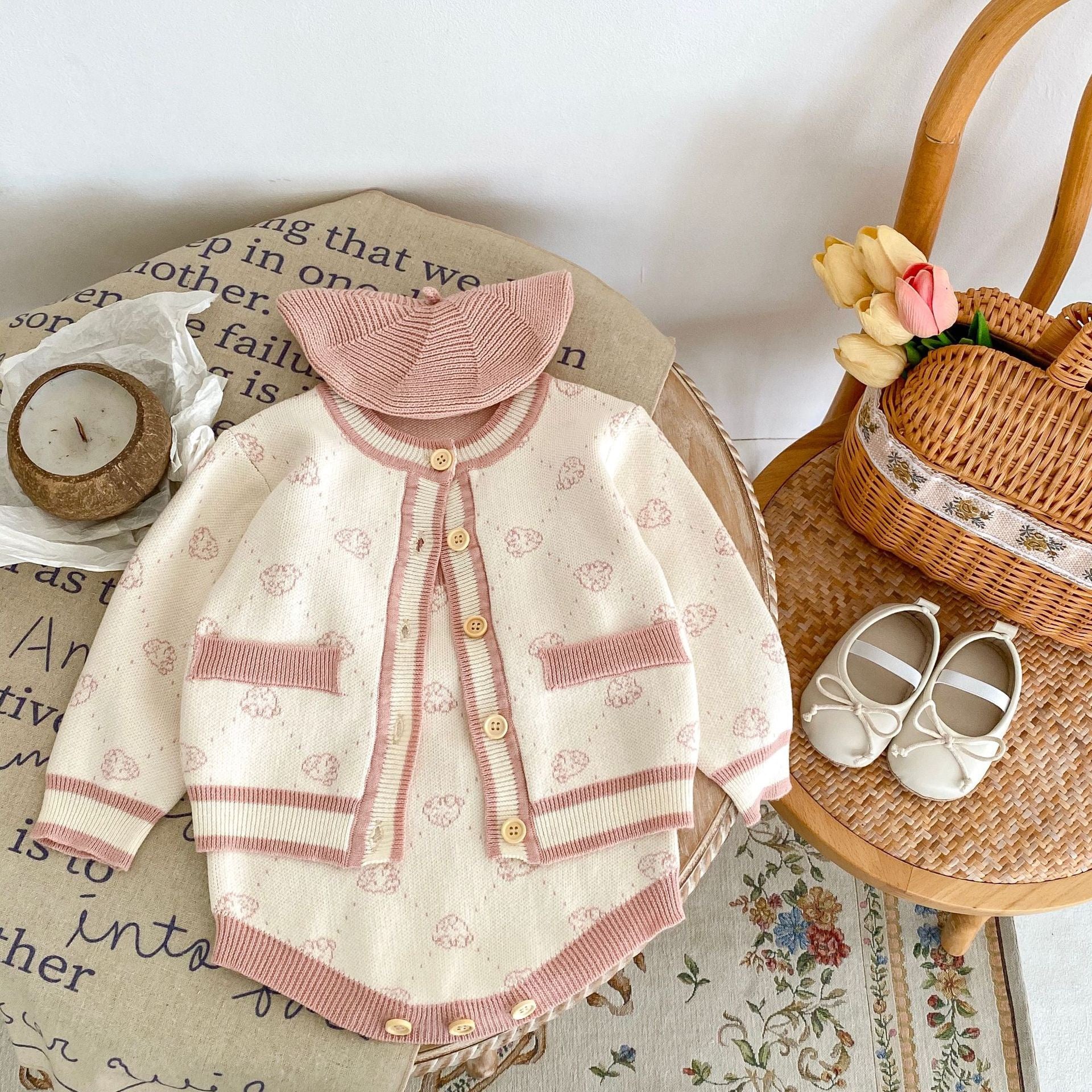 Pink Knitted Bodysuit/Cardigan