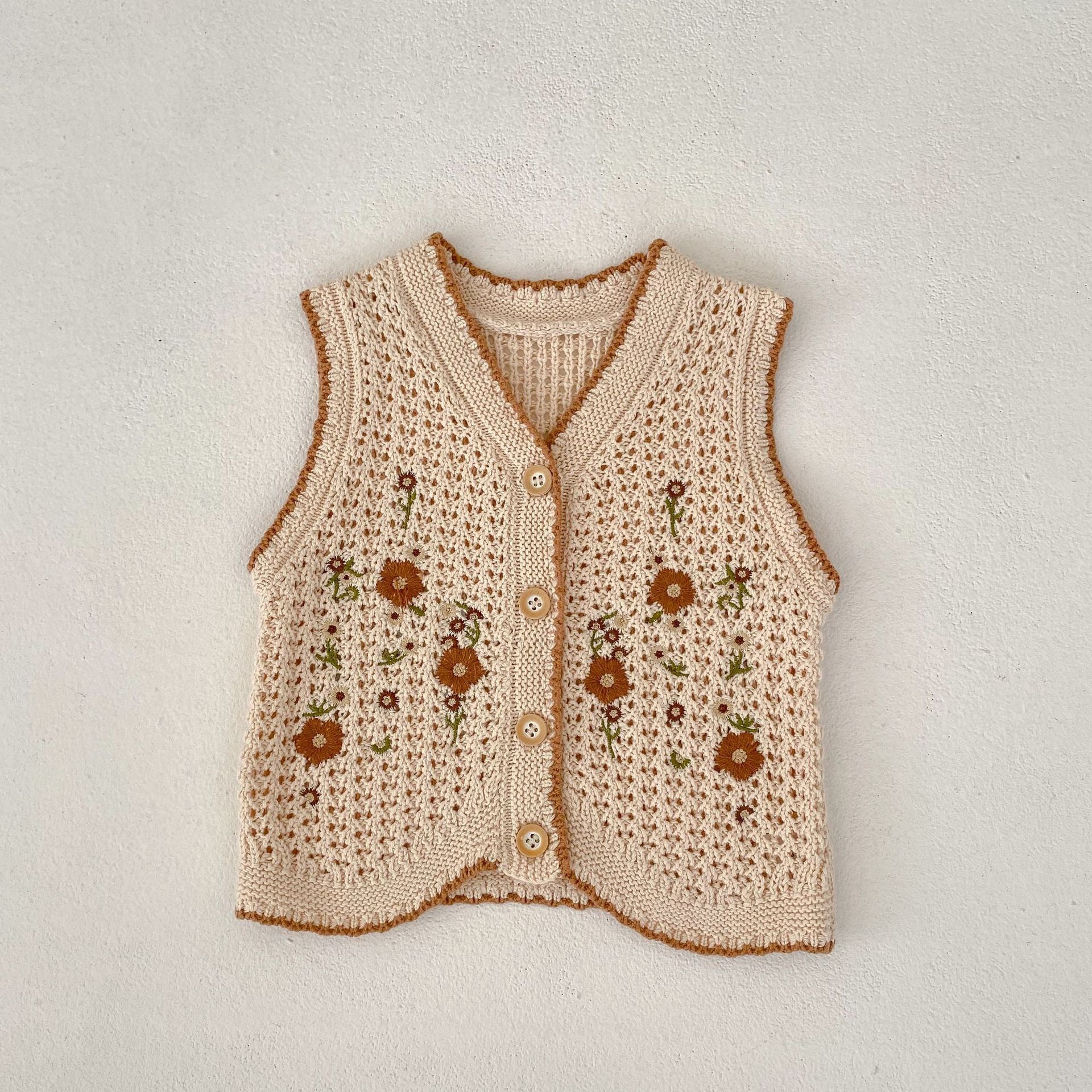 Baby Girls Embroidered Floral Knitted Vest Cardigan
