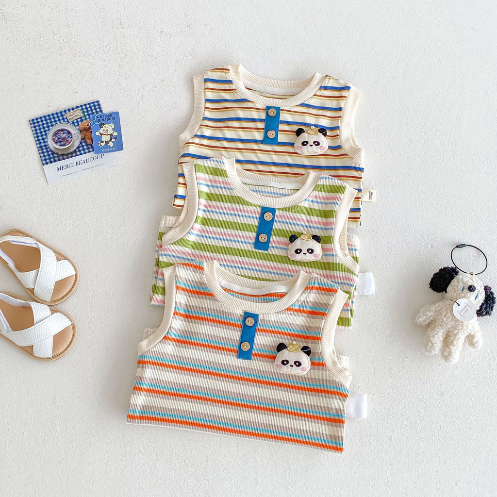Baby Cartoon Striped Vest Romper