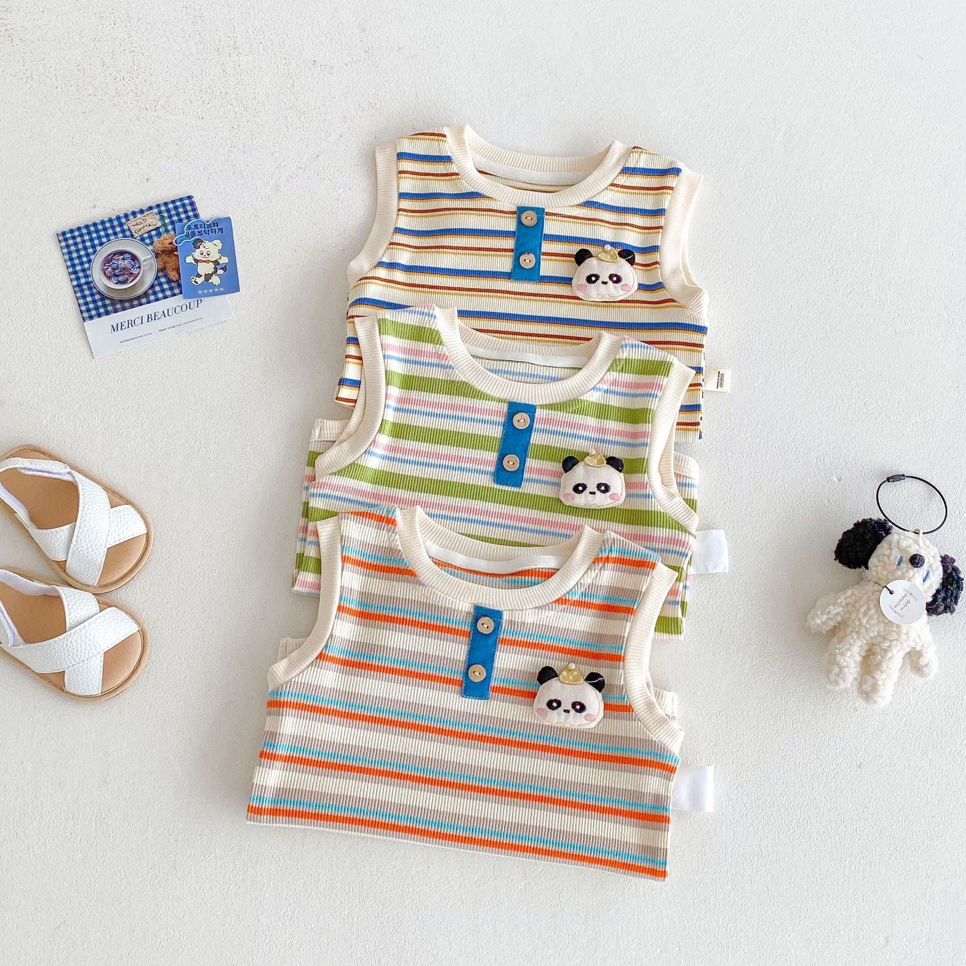 Baby Cartoon Striped Vest Romper