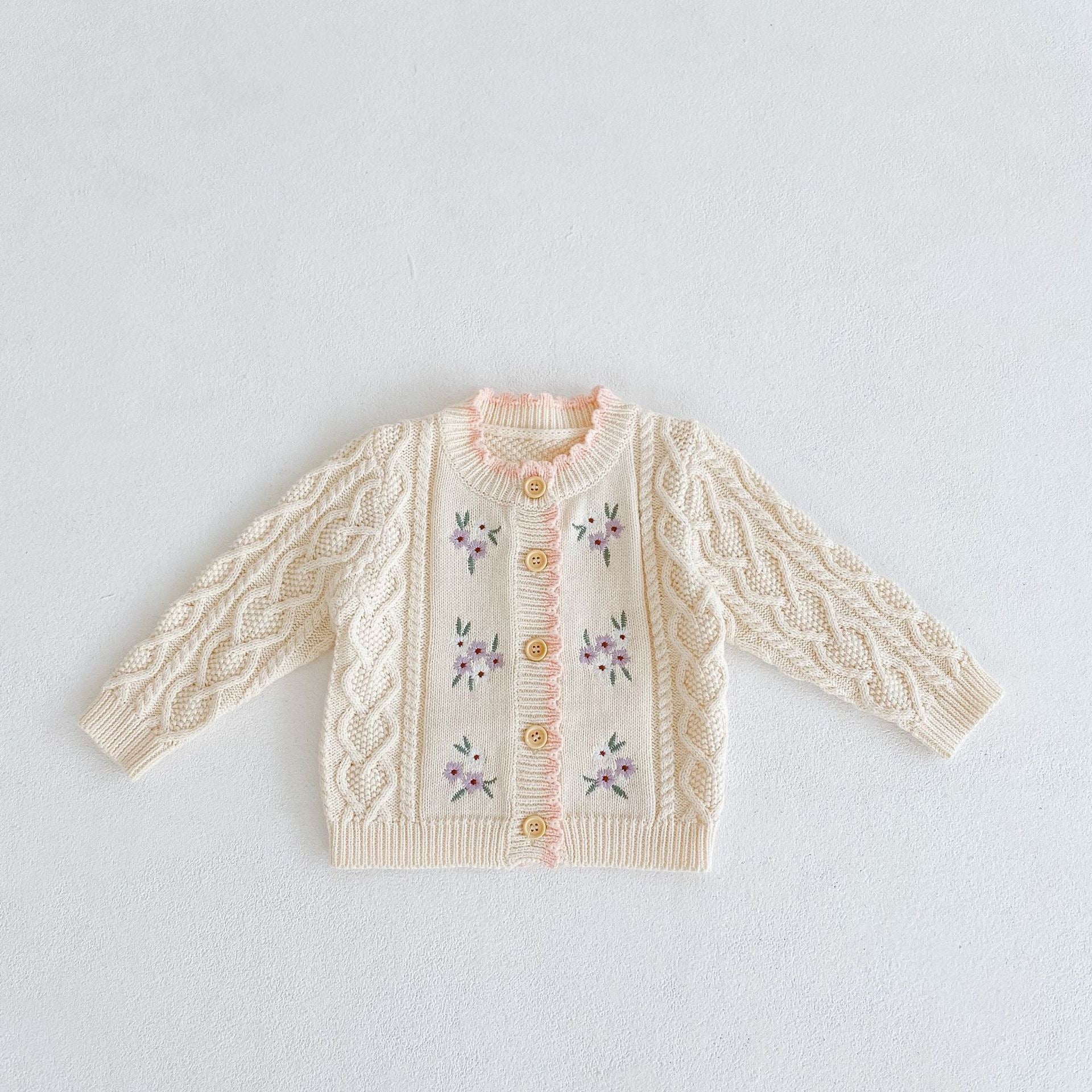 Children's Knitted Cardigan with Little Flowers