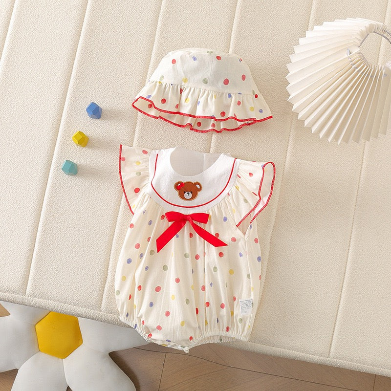 Mameluco de bebé con lunares y osito de peluche