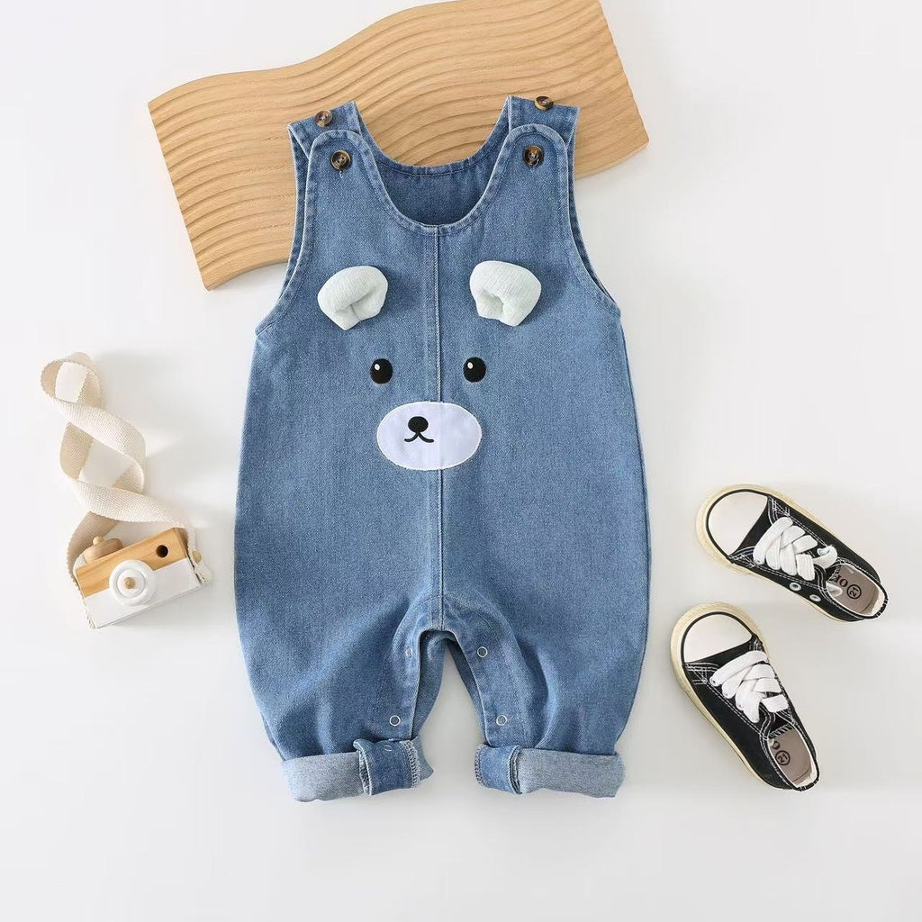 Children's Denim Romper with Teddy Bear