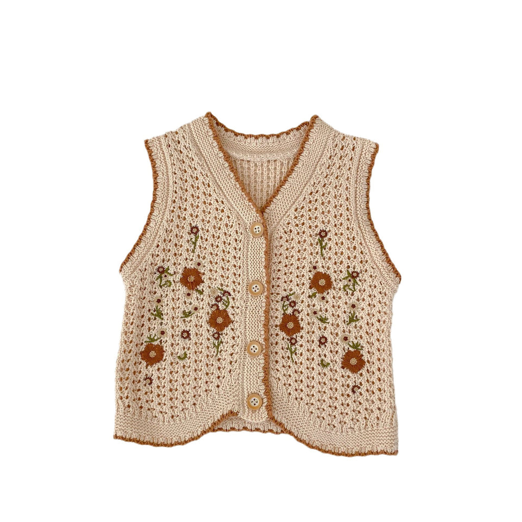 Baby Girls Embroidered Floral Knitted Vest Cardigan