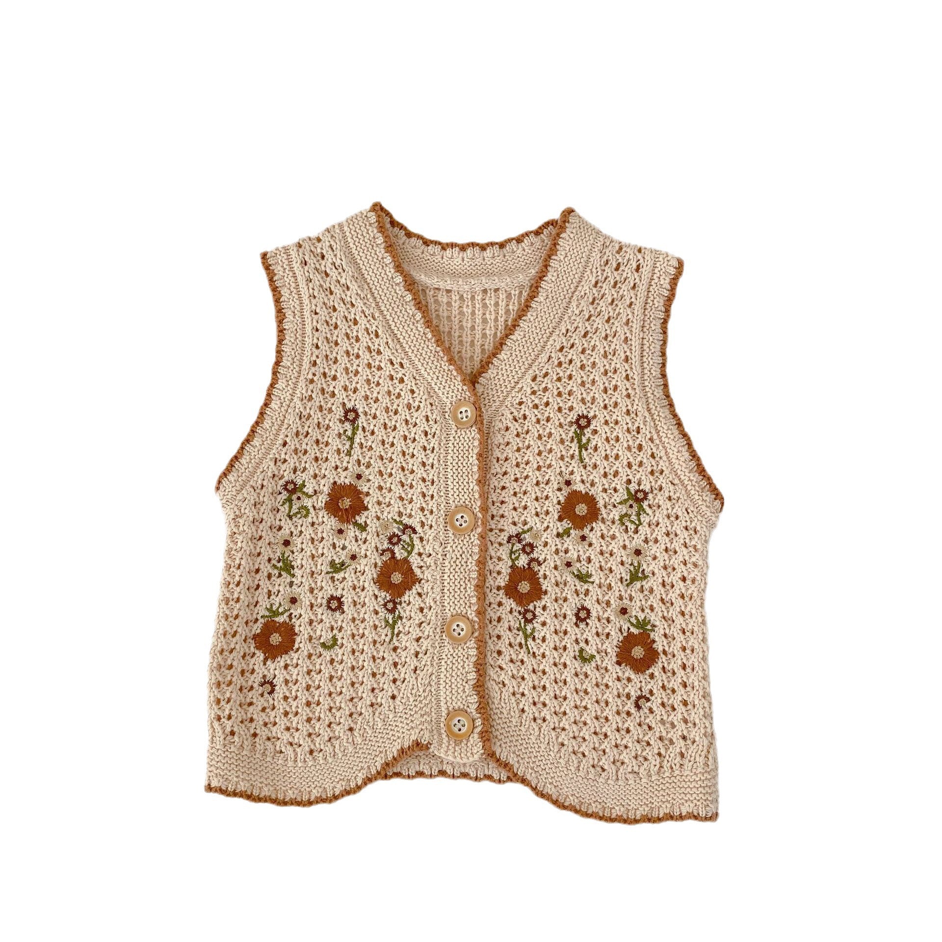 Baby Girls Embroidered Floral Knitted Vest Cardigan