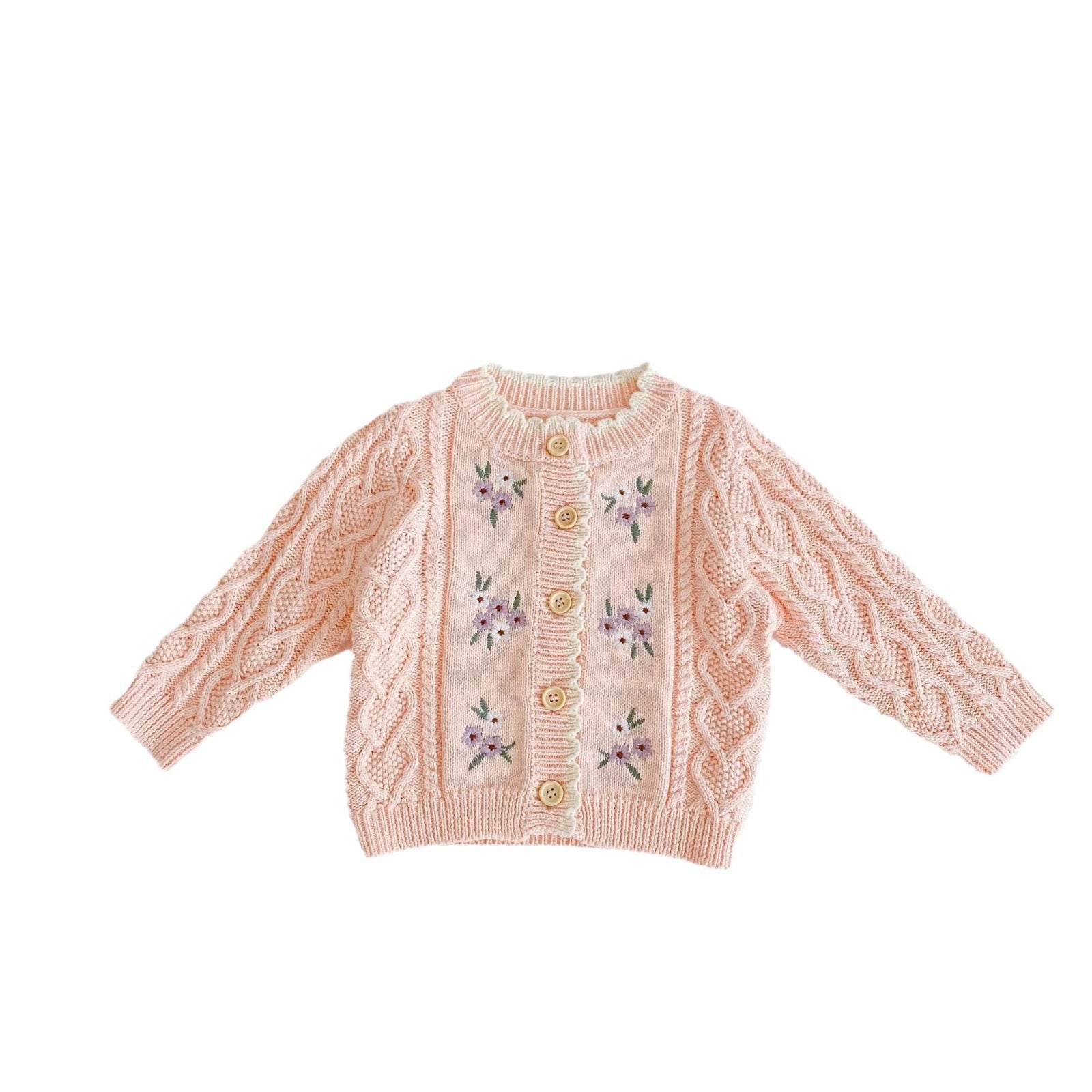 Children's Knitted Cardigan with Little Flowers