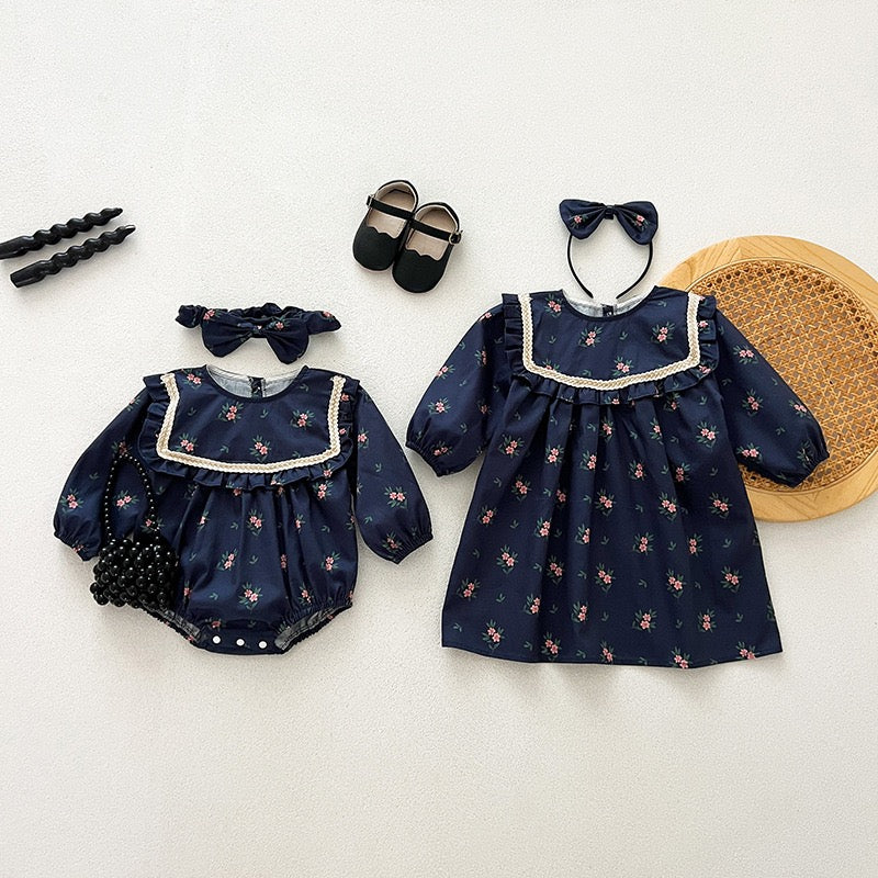 Long Sleeved Flower Print Baby Girl Romper Kids Princess Dresses