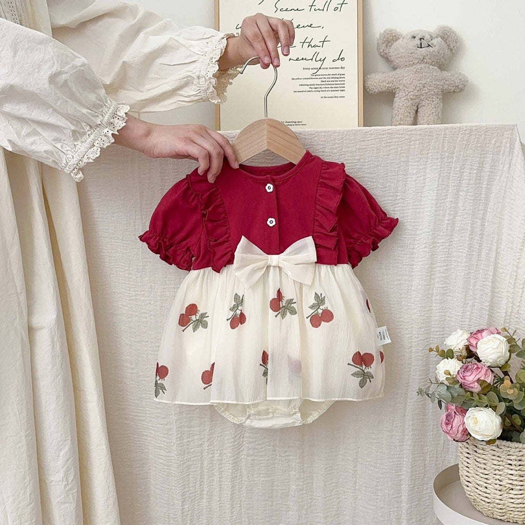 Cherry Baby Dresses Outfits Sleeve Ruffle Newborn Clothes