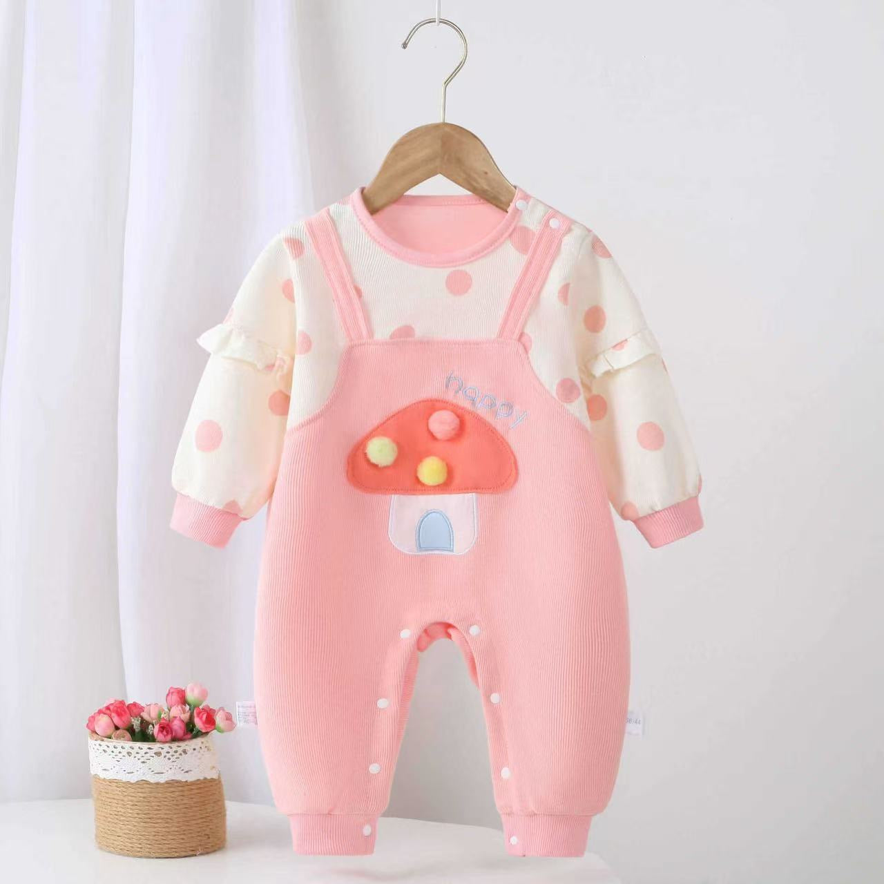 Baby Girl Cute Mushroom Ruffled Romper