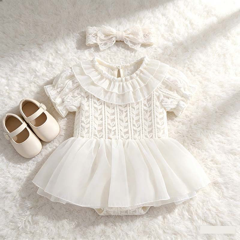 Lace Baby Romper Bodysuit Layered Tulle Cake Princess Dress
