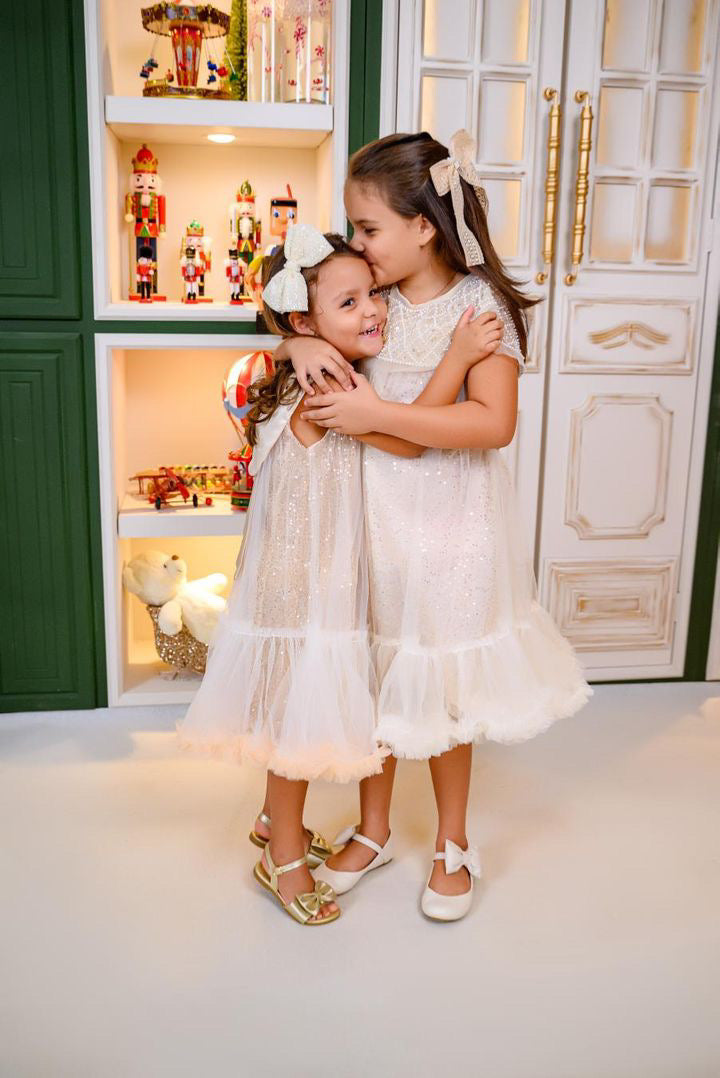 Vestito glitterato per bambine con ruches