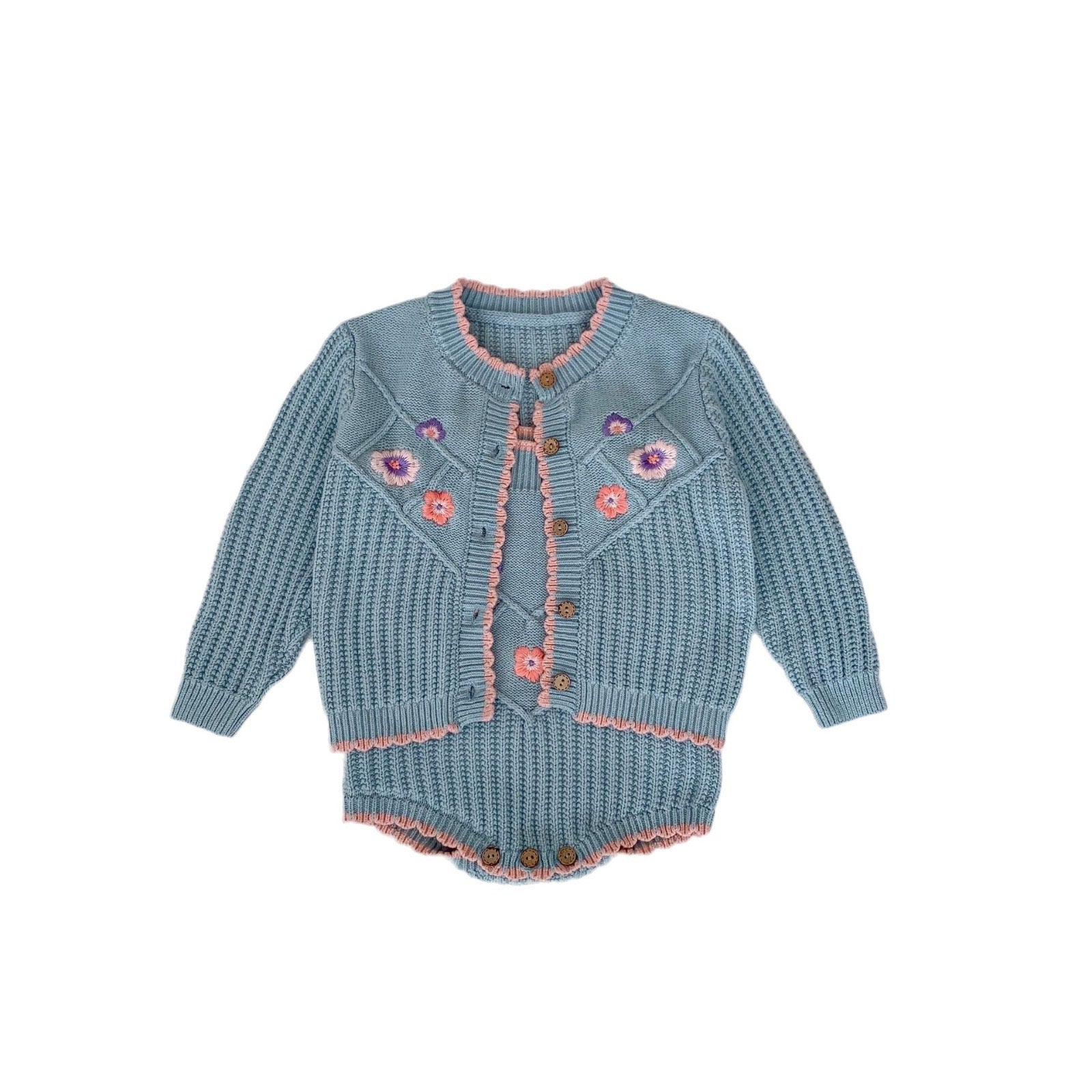 Children's Knitted Set with Little Flowers, 2 Pieces