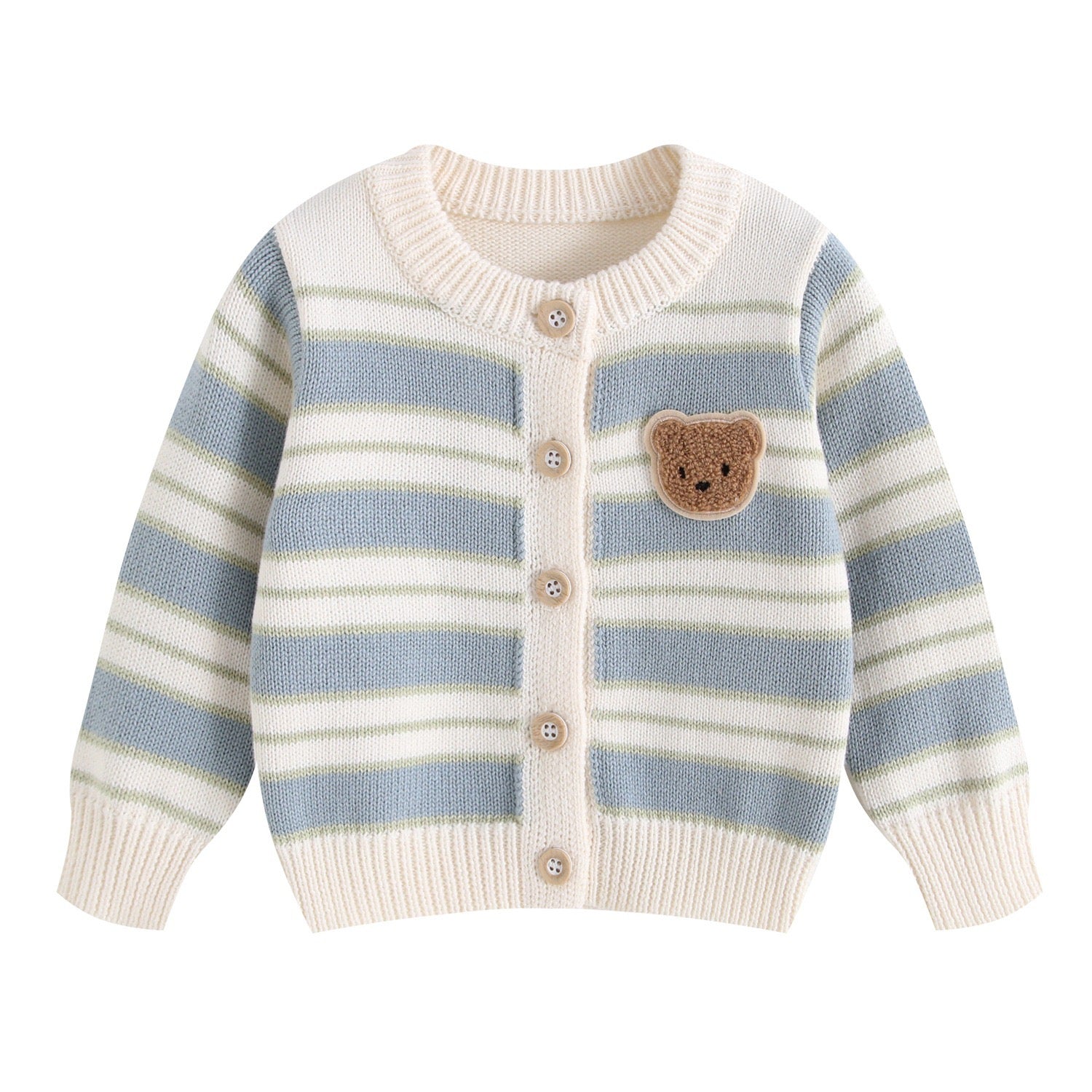Knit Cardigan Striped Bear Outerwear Baby Boys Girls Cute Children Clothes