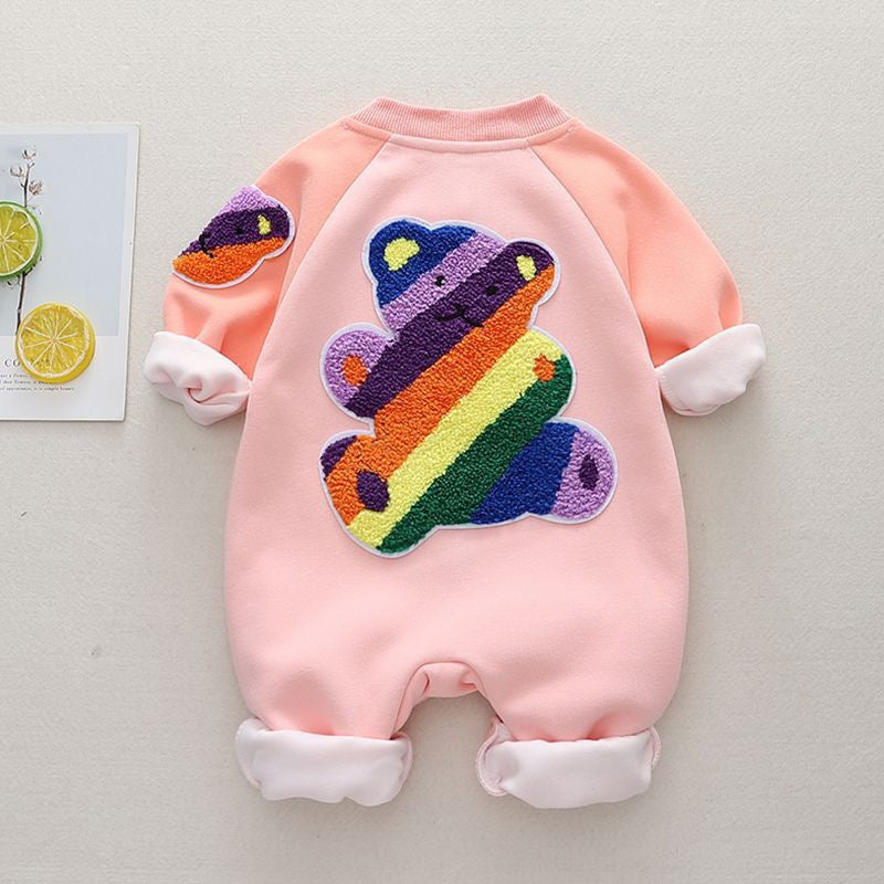 Baby Winter Warm Plush Cartoon Bear Zipper Romper