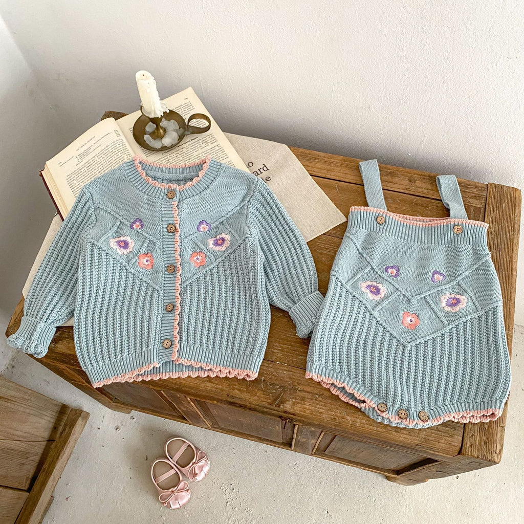 Children's Knitted Set with Little Flowers, 2 Pieces