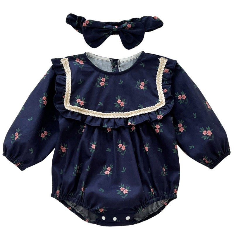 Long Sleeved Flower Print Baby Girl Romper Kids Princess Dresses