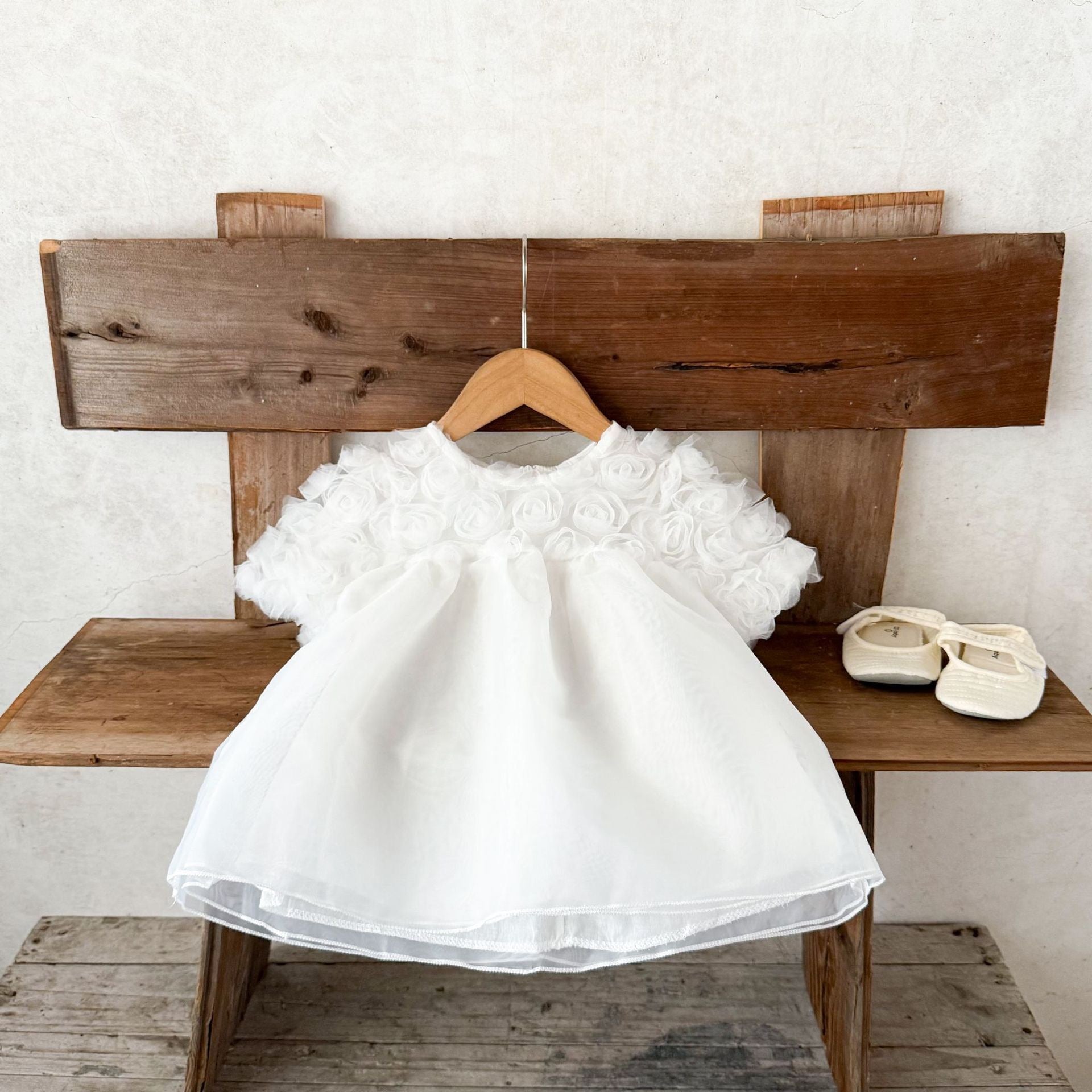 Sweet Short Sleeved Lace Flower Fairy Mesh Baby Dress