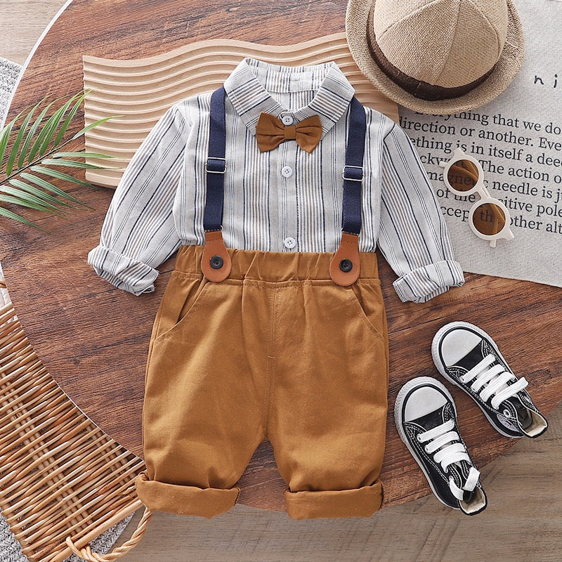 Toddler Boy White Shirt & Suspender Pants Set
