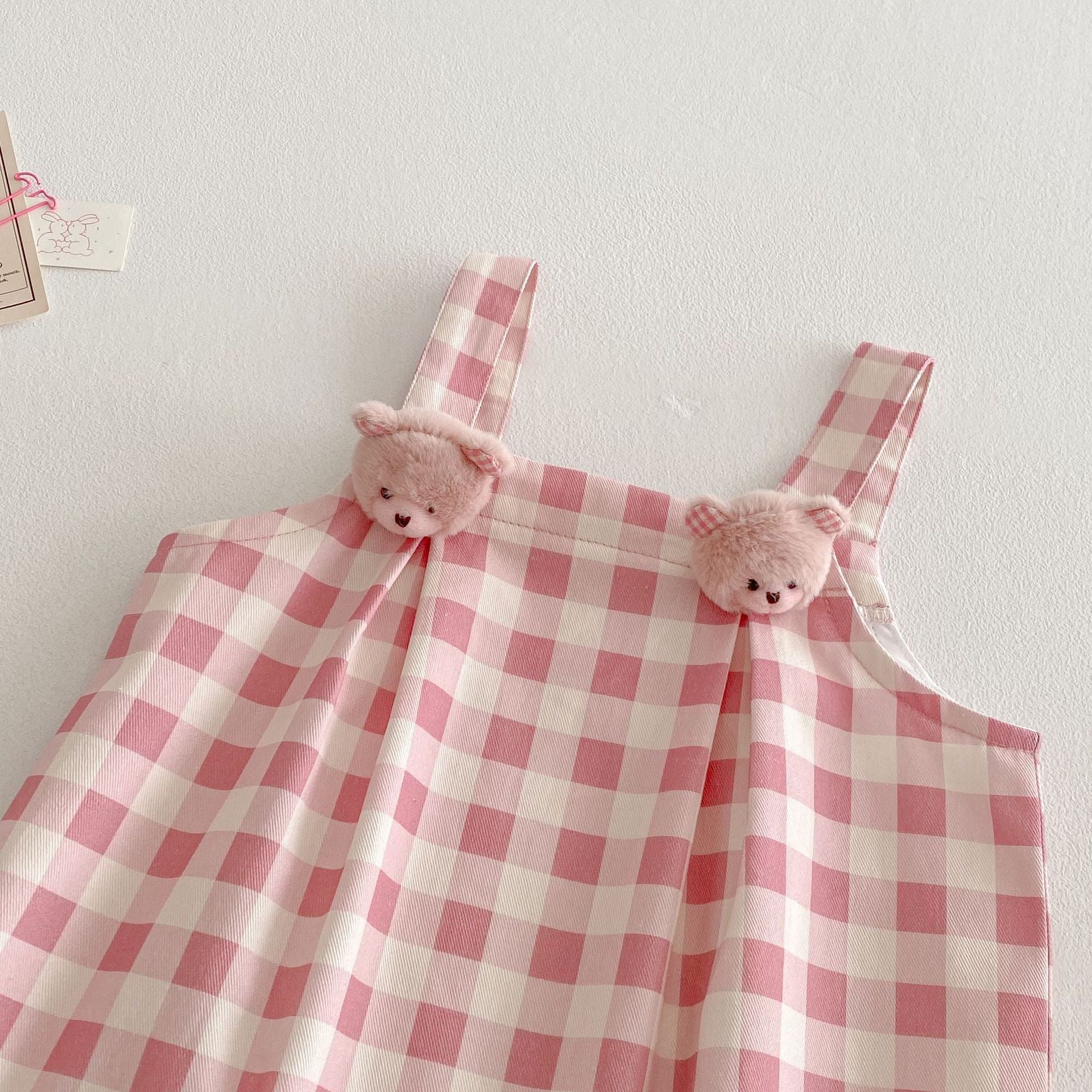 Baby Girl Plaid Bear Overall & Tee Set