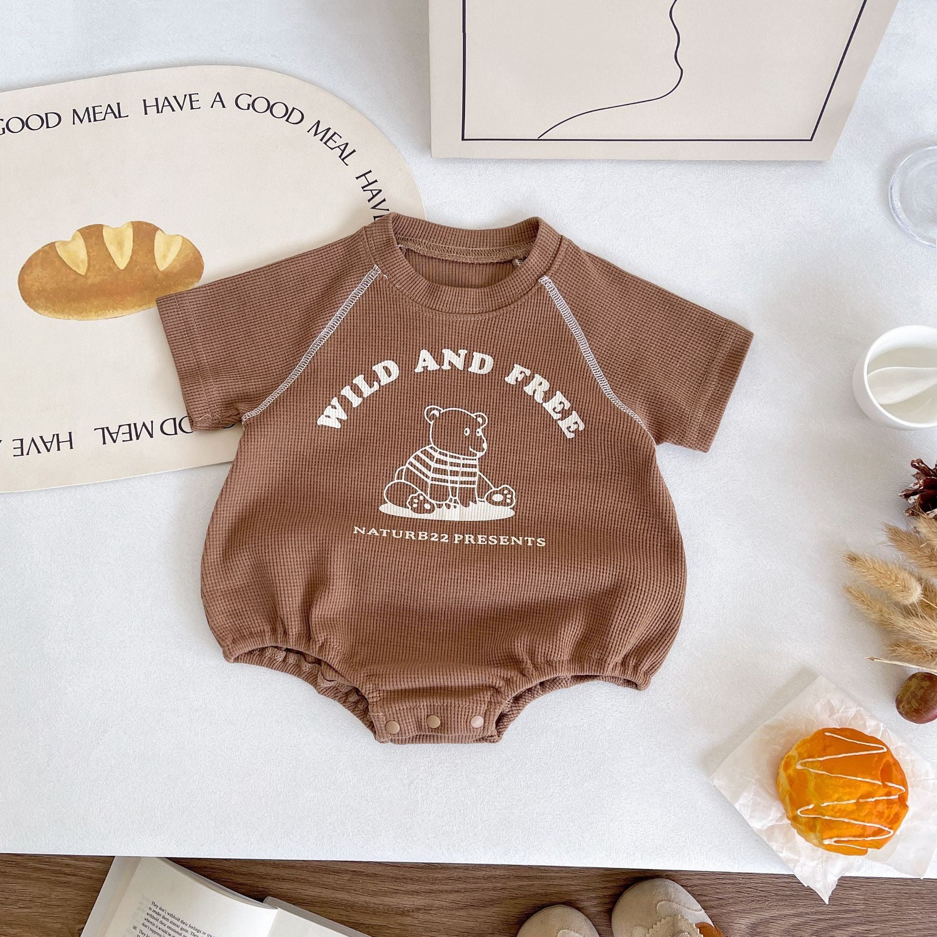 Baby Summer Bodysuit with Teddy Bear Design