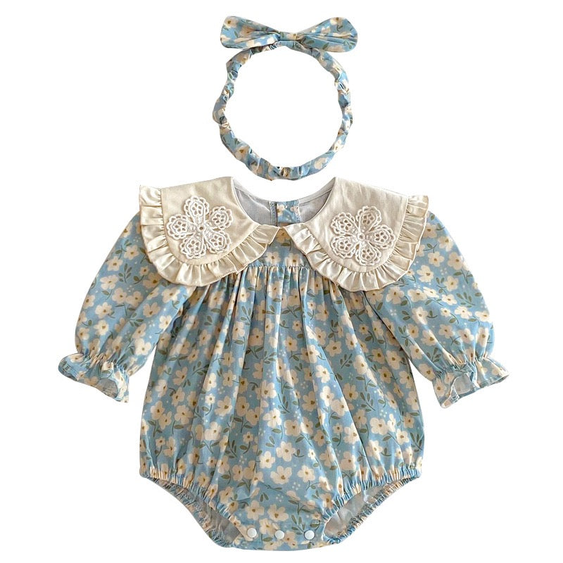 Children's Bodysuit/Dress with Flowers and Collar