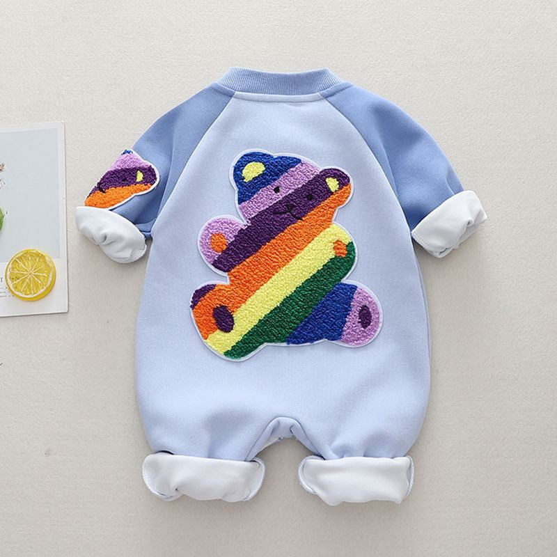 Baby Winter Warm Plush Cartoon Bear Zipper Romper