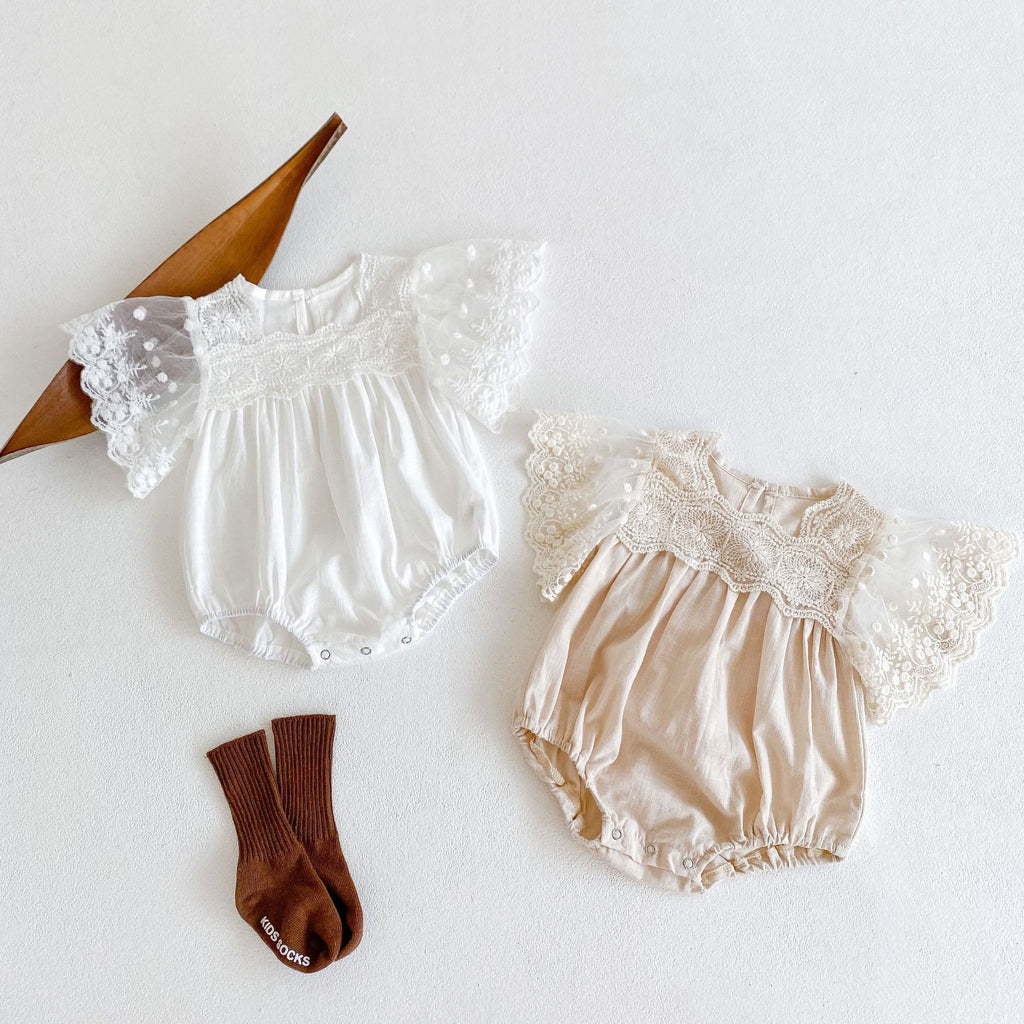 Baby Bodysuit with Lace Tulle Sleeves