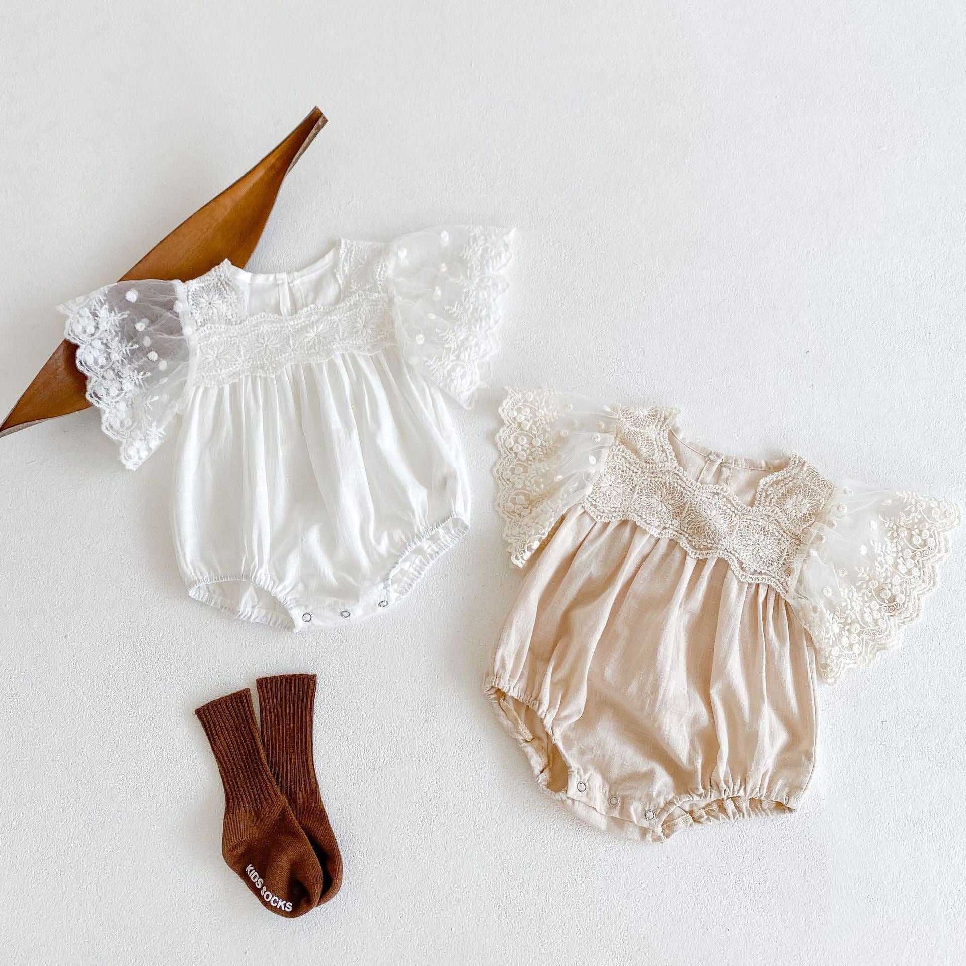 Baby Bodysuit with Lace Tulle Sleeves