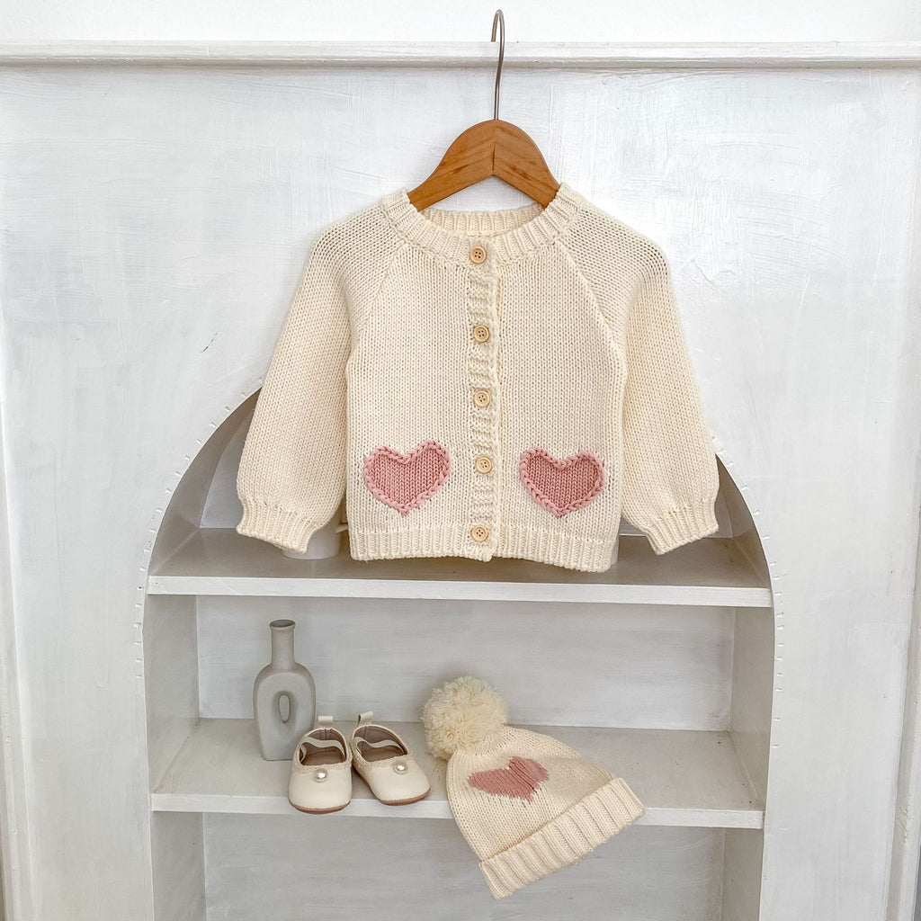 Children's Knitted Cardigan with Little Hearts
