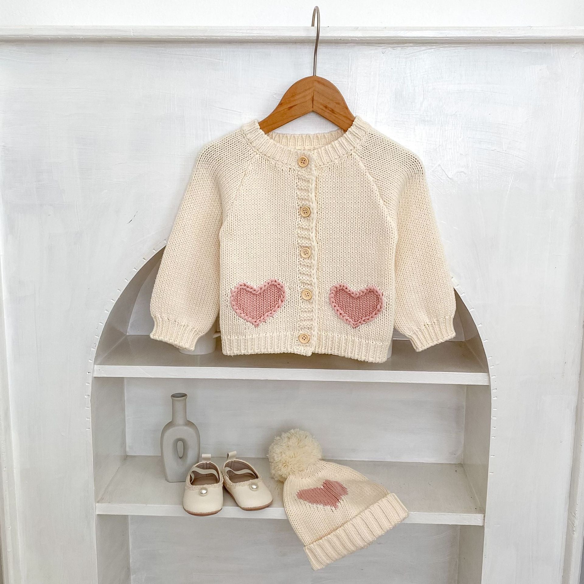 Children's Knitted Cardigan with Little Hearts